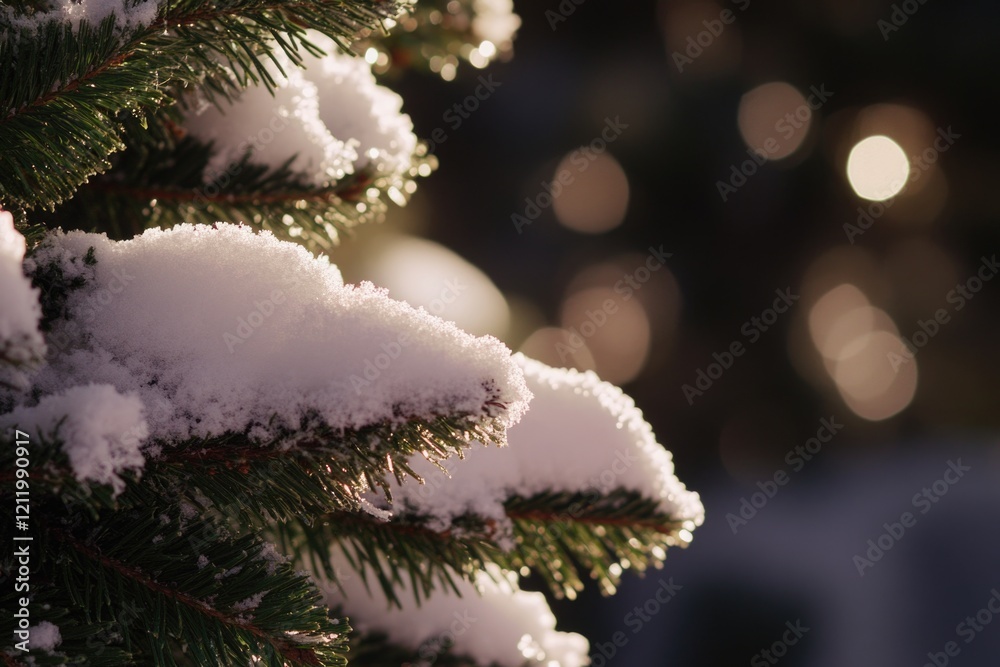 Poster a close-up view of a pine tree with thick snow covering its branches