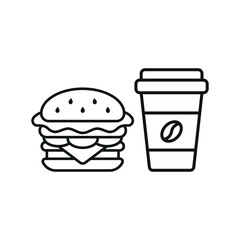 Coffee paper cup drink and hamburger food icon with a sleek and modern flat design featuring clean lines and minimalist aesthetics