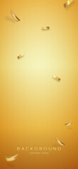 Fototapeta premium Gold gradient vertical background with shiny glitter party confetti, vector design