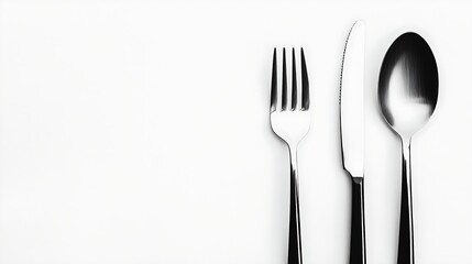 Minimalist Metallic Cutlery Set on White Background