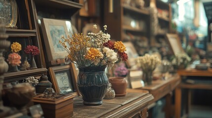 Antique shop interior with vintage decor elements