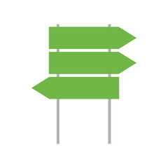 Minimalist signpost with three blank green arrows pointing in opposite directions.