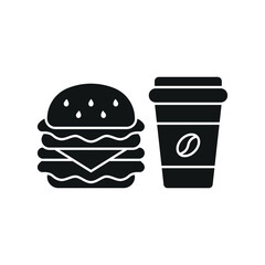 Coffee paper cup drink and hamburger food icon with a sleek and modern flat design featuring clean lines and minimalist aesthetics
