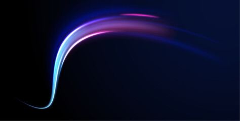 Colorful Light Trails, Long Time Exposure Motion Blur Effect. Abstract fire flare trace lens flares acceleration speed motion on night road. Acceleration speed motion on night road.