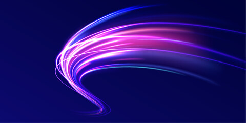 Colorful Light Trails, Long Time Exposure Motion Blur Effect. Abstract fire flare trace lens flares acceleration speed motion on night road. Acceleration speed motion on night road.