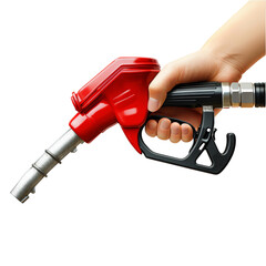 Hand Holding Red Fuel Pump at Gas Station Isolated on transparent background