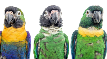 Colorful Tropical Parrots Isolated on Transparent Background Generative AI