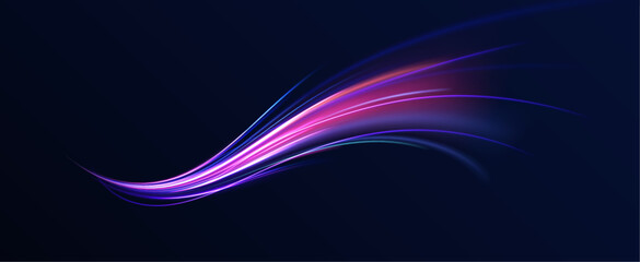 Neon color glowing lines background, Glowing wave swirl, impulse cable lines. High-speed light trails effect. Futuristic dynamic motion technology. Png, neon, line, blur, beam, ray, abstract, energy, 