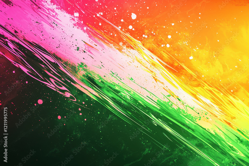Poster vibrant abstract gradient with dynamic neon color splashes creating an energetic and bold design in 