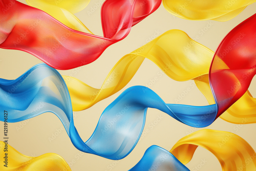 Poster vibrant flowing ribbons create an abstract pattern in bold colors with soft transparency effects on 