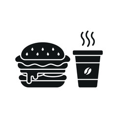 Coffee paper cup drink and hamburger food icon with a sleek and modern flat design featuring clean lines and minimalist aesthetics