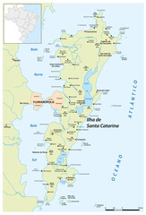 Fototapeta premium Detailed vector map of Brazilian island Santa Catarina, Santa Catarina, Brazil