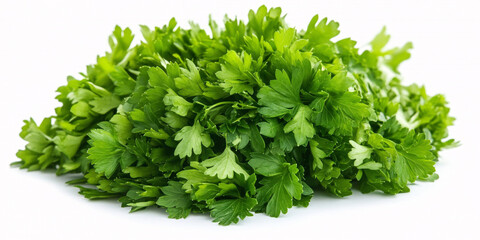 Obraz premium A vibrant bunch of fresh parsley, isolated on a white background.