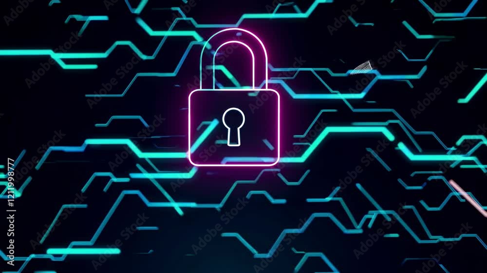 Poster exploring abstract technology visuals with glowing lines and geometric patterns against a dark backg
