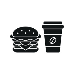 Coffee paper cup drink and hamburger food icon with a sleek and modern flat design featuring clean lines and minimalist aesthetics