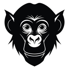 Chimpanzee Head Silhouette Vector Art Illustration and Black Color Design