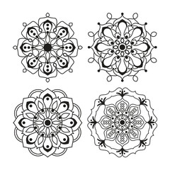 Vector mandala design set. Easy mandala Outline. Mandala design for coloring 