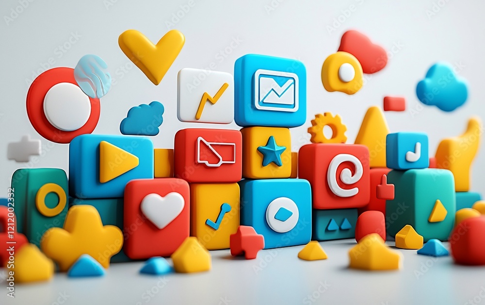 Poster colorful 3d app icons and shapes.