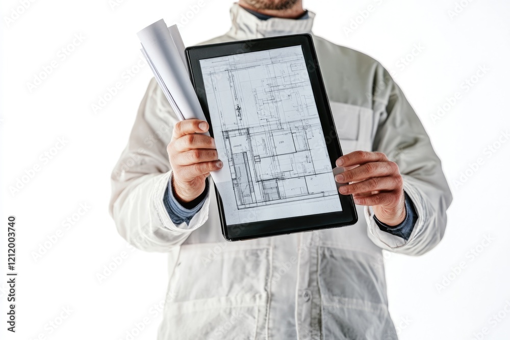 Poster A person holds a tablet with an artistic creation on display