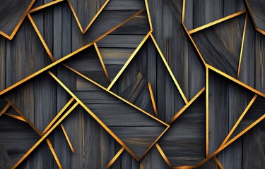 Abstract geometric background with a wooden texture and golden lines, a seamless pattern for...