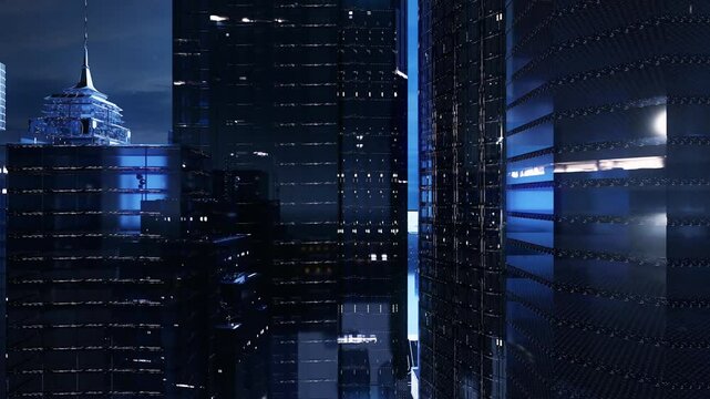 Travel through the high-rise buildings of the technology city, high-tech city center, futuristic city overpasses and buildings, and the city's rapid economic development.