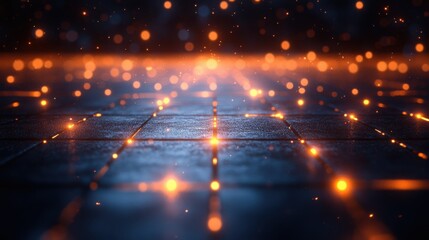 Obraz premium Glowing Tiles Abstract Dark Background with Orange and Blue Lights