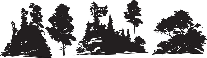 Fototapeta premium A set of tree silhouettes for flat design. Hand drawn vector illustration
