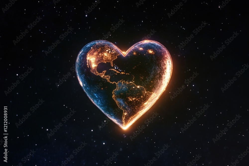 Poster A three-dimensional representation of a planet in the shape of a heart, suitable for use in educational materials or as a decorative item