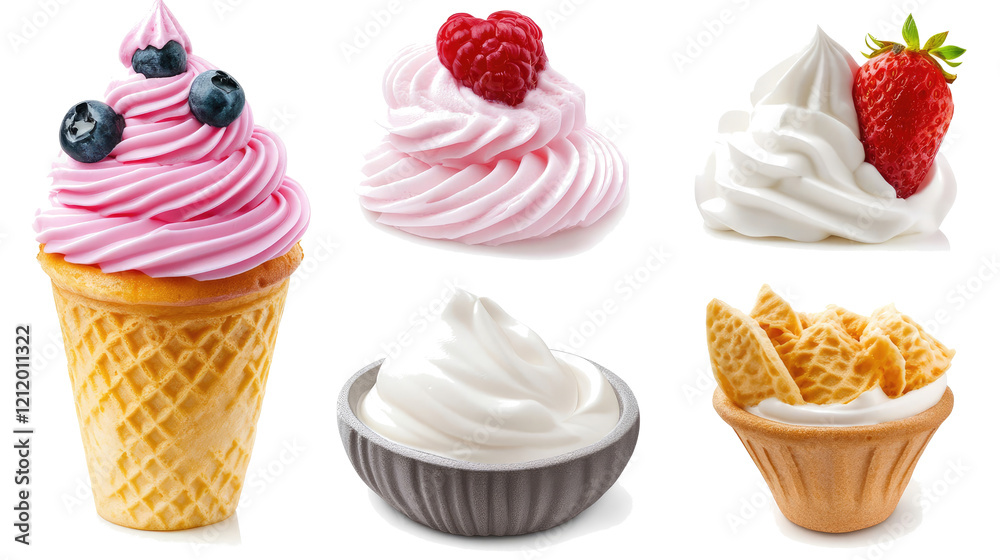 Poster Whipped Cream Varieties Displayed in a Top View Setting Generative AI