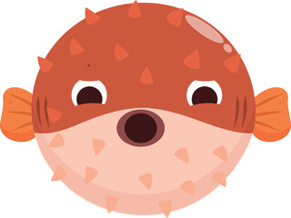 Cartoon puffer fish blowing up, showing a surprised expression, funny sea creature for kids designs