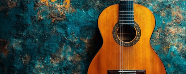 Obraz premium Acoustic guitar on textured background. Music, art, design