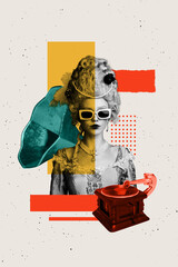 3D collage trend artwork sketch poster of historical portrait baroque french court young woman...