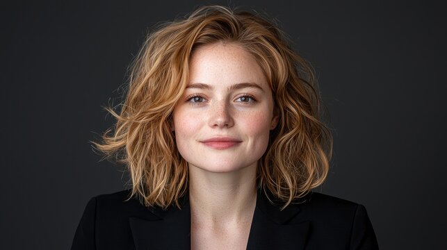 Woman, red hair, portrait, dark background, professional headshot