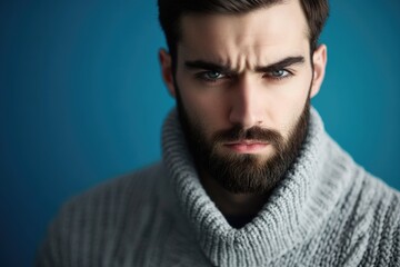 Fototapeta premium A person with a long beard wearing a cozy sweater, suitable for various uses such as editorial, lifestyle or social media content