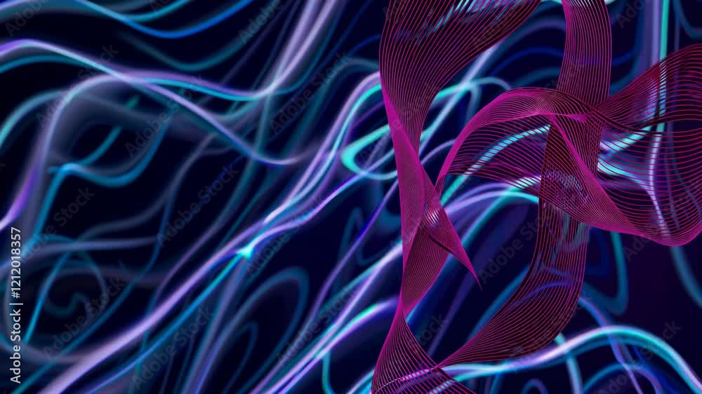Fototapete Dynamic abstract wave patterns create a mesmerizing visual display of color and movement in a dark background