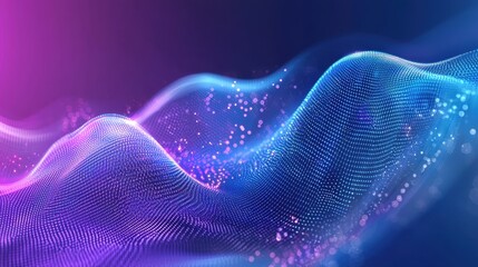 Fototapeta premium Abstract colorful wave background with glowing particles, creating a dynamic and futuristic atmosphere suitable for technology and design concepts in digital art and media.