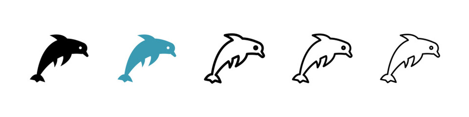 Dolphin vector icons pack in black and blue colors