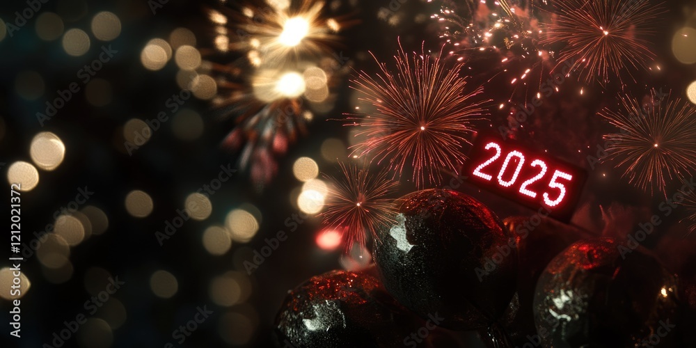 Aufkleber a nighttime scene of a firework display with colorful explosions in the sky