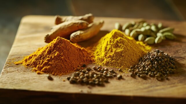 A selection of Ayurvedic spices, such as turmeric, cumin