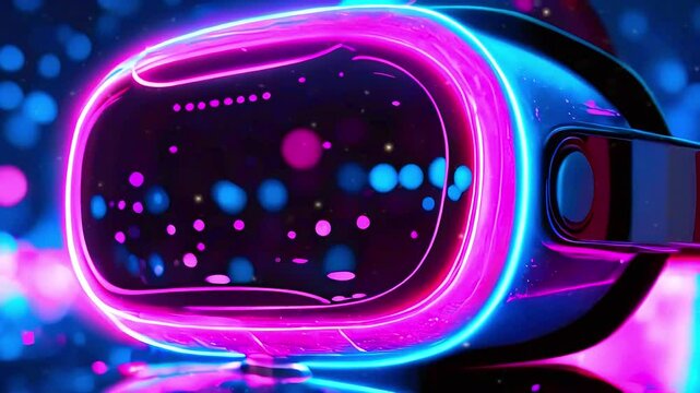 High-Tech Virtual Reality Headset with Glowing Particles