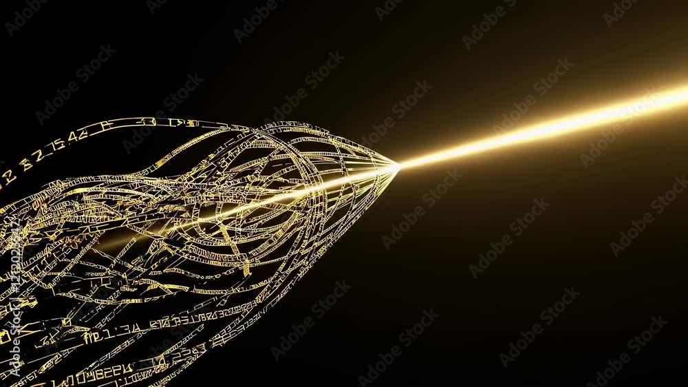 Poster dynamic visualization of light rays interacting with flowing data patterns in a dark setting