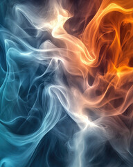 Fototapeta premium Cinematic swirls of fog and smoke in fiery and cool tones, with colors fading into each other in a soft, dreamlike manner 