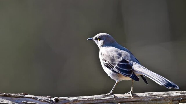A Mockingbird standing on a log, slow motion