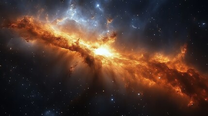 Fiery cosmic nebula with bright starburst.