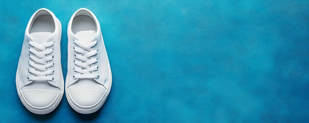 White sneakers on blue background
