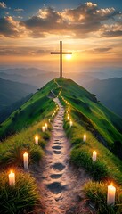 Obraz premium Serene Sunset Landscape with Wooden Cross Phone Case Cover