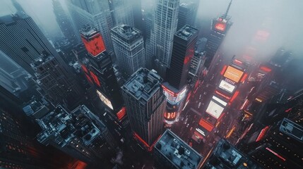 Obraz premium Foggy Metropolis: An Aerial View of a Cityscape