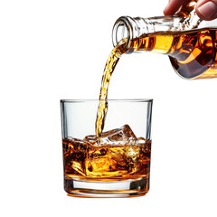 Pouring Smooth Beverage into Glass with Ice Isolated on transparent background