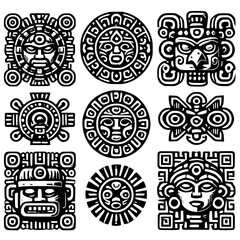 set of mayan ornament, black and white mayan ornament