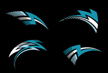 Car race stripes vector design. Speed line sticker design. Graphic sport decal vinyl element. Automobile decoration. Rally dynamic motion.. Racing design vector set.
